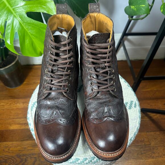 VTG Stacy Adams Tooled Leather Brogue Boots Men 7D Wmn 8.5 Paisley Floral 90s - Picture 4 of 15